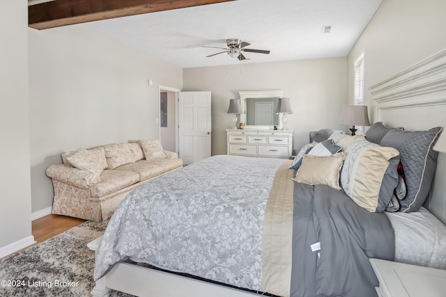 bedroom featuring hardwood / wood-style flooring and ceiling fan