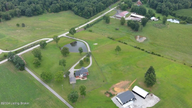 birds eye view of property with a rural view and a water view