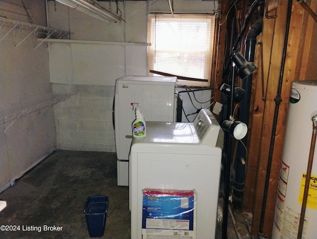 washroom with separate washer and dryer and gas water heater