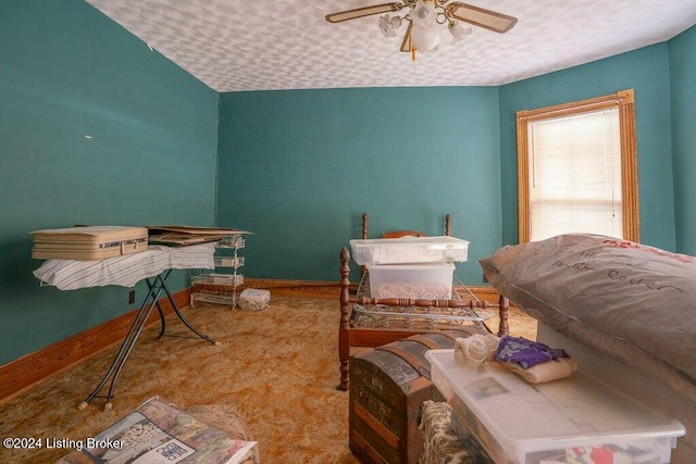 bedroom featuring carpet flooring and ceiling fan