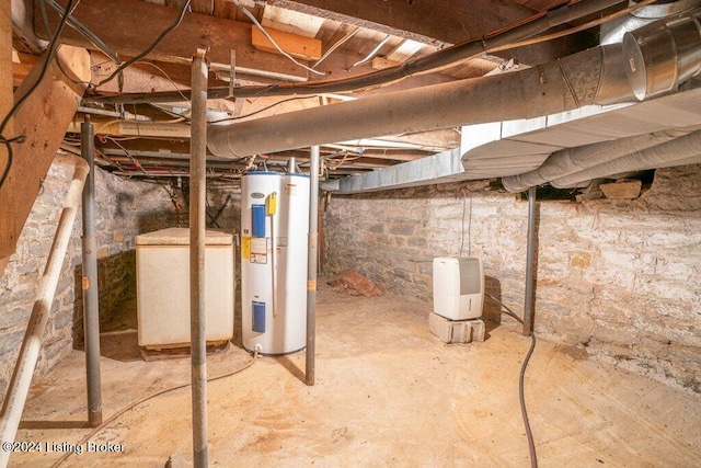 basement featuring water heater