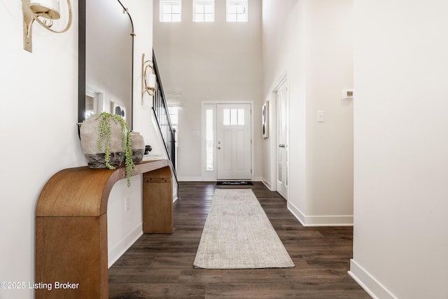 entrance foyer featuring a high ceiling and dark hardwood / wood-style flooring