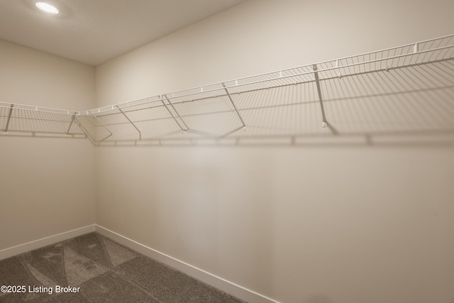 spacious closet with dark colored carpet