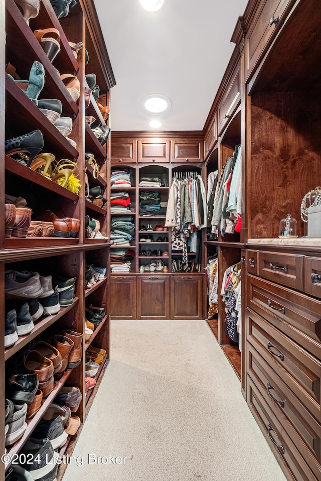 walk in closet featuring carpet