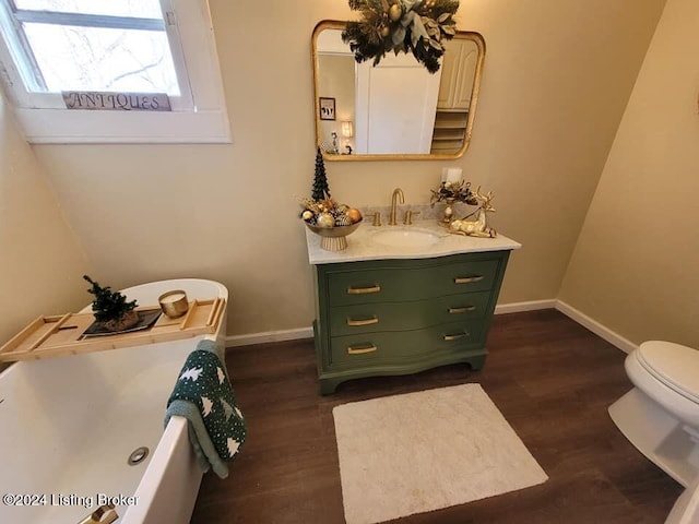 bathroom featuring hardwood / wood-style floors, vanity, and toilet