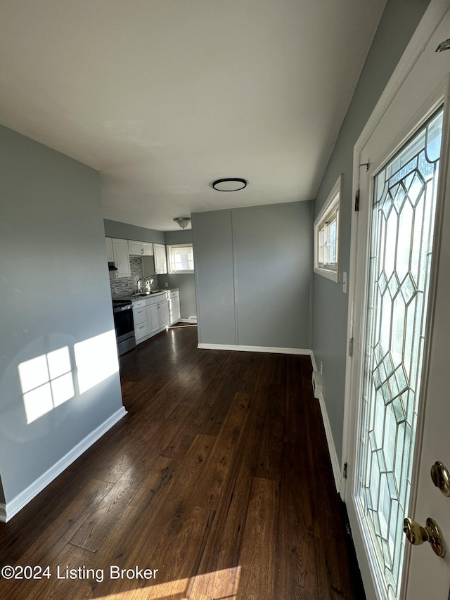 entryway with dark hardwood / wood-style floors and sink