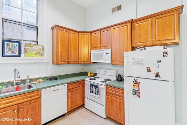 kitchen featuring white appliances and sink