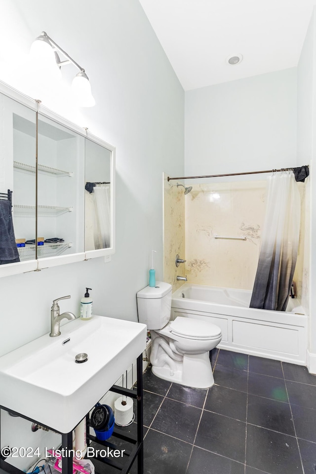 full bathroom with sink, tile patterned flooring, shower / tub combo, and toilet