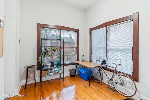 home office with light wood-type flooring