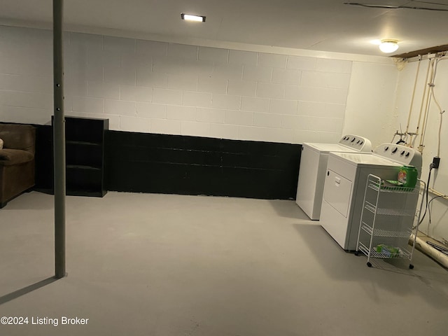 basement with separate washer and dryer