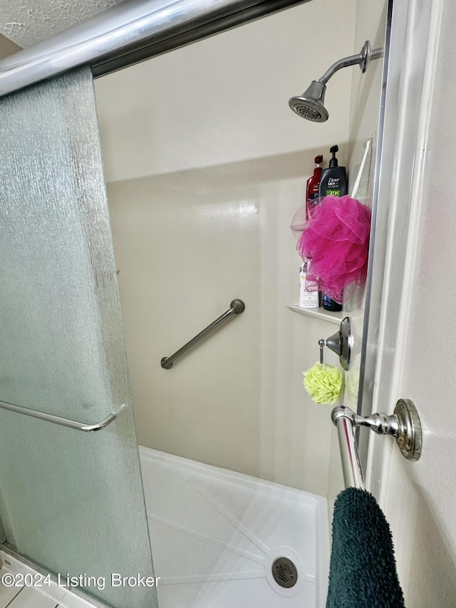 bathroom featuring a shower with shower door