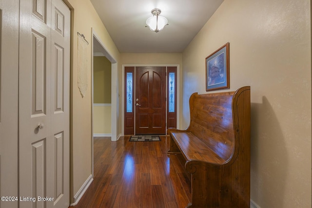 foyer with dark hardwood / wood-style floors