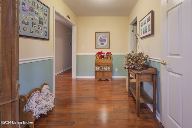 hallway with dark hardwood / wood-style floors