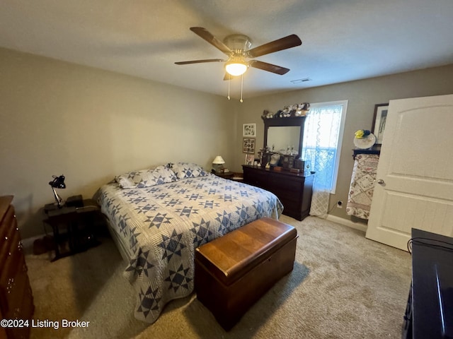 bedroom featuring carpet flooring and ceiling fan