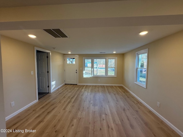 interior space with light hardwood / wood-style flooring