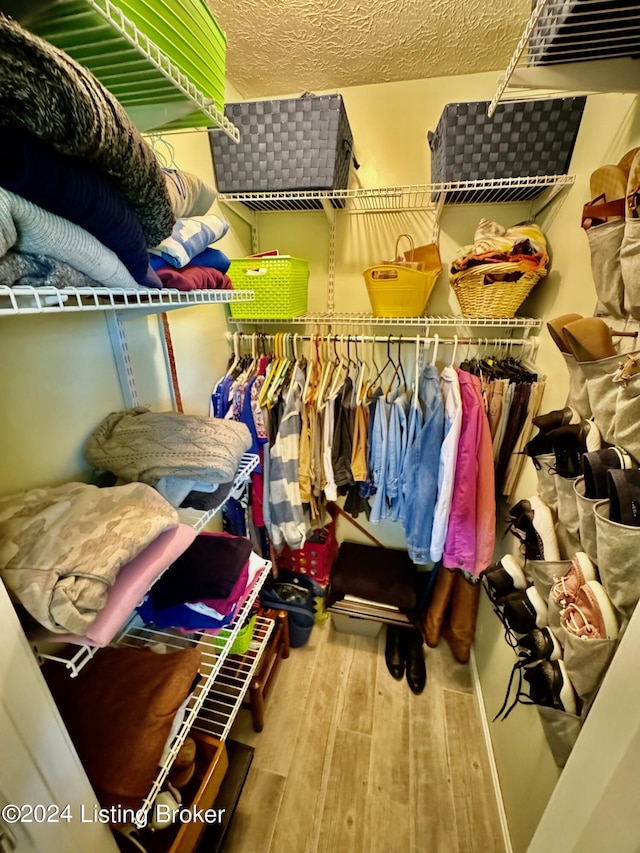 walk in closet with hardwood / wood-style flooring