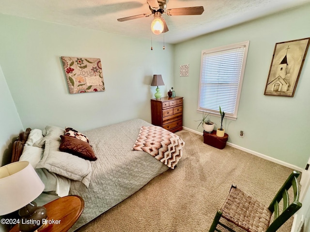 bedroom featuring carpet flooring and ceiling fan