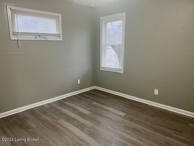 spare room with plenty of natural light and dark hardwood / wood-style flooring