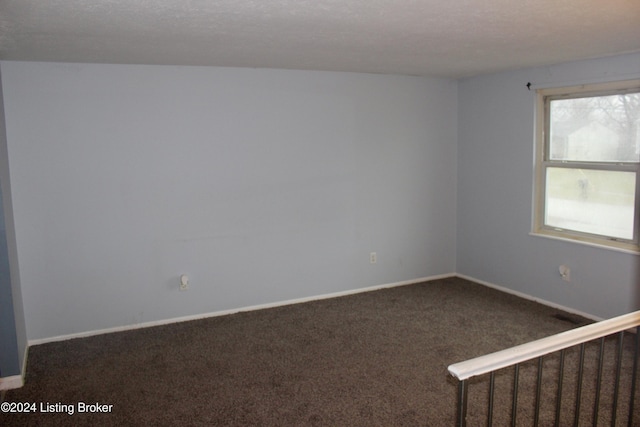 empty room with carpet flooring and a textured ceiling