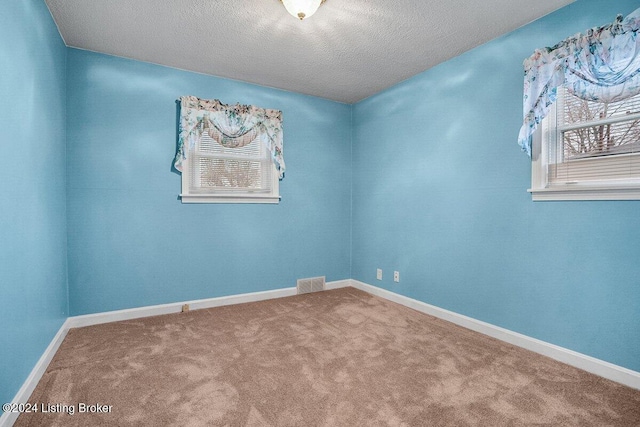 spare room featuring carpet and a textured ceiling