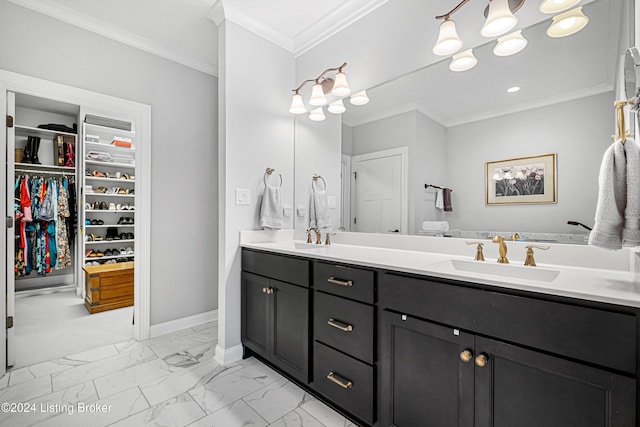 bathroom with vanity and crown molding