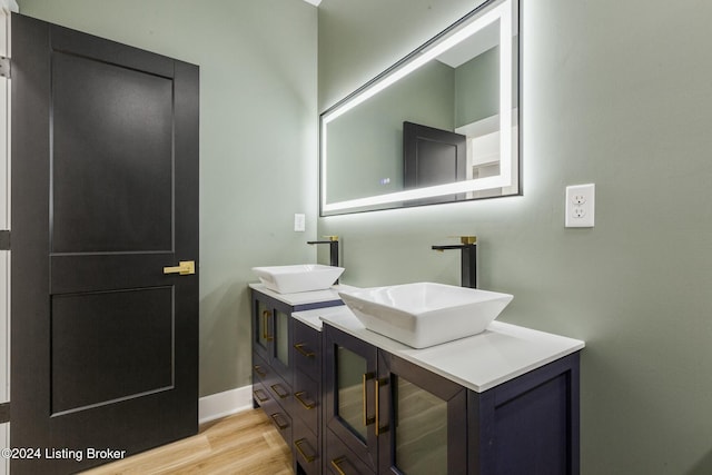 bathroom with wood-type flooring and vanity