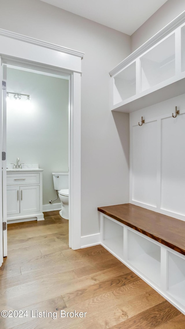 mudroom featuring light hardwood / wood-style floors and sink