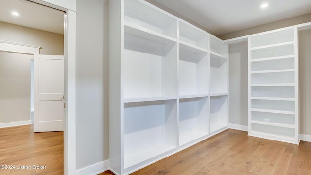 walk in closet with wood-type flooring