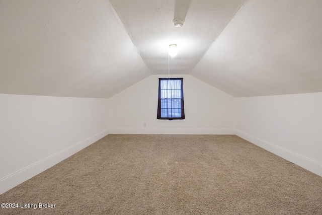 additional living space featuring carpet and vaulted ceiling