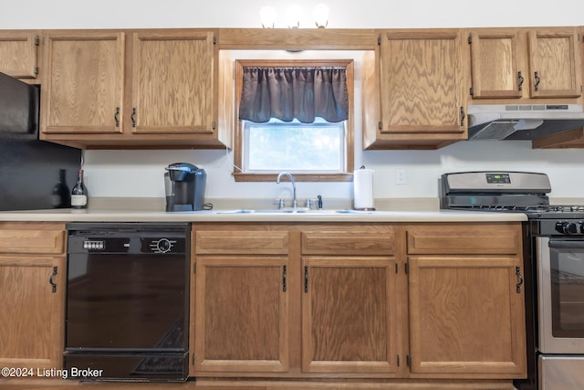 315 Timberlake Ln, Mcdaniels, KY 40152 - kitchen with black dishwasher, stainless steel range with gas stovetop, under cabinet range hood, and light countertops
