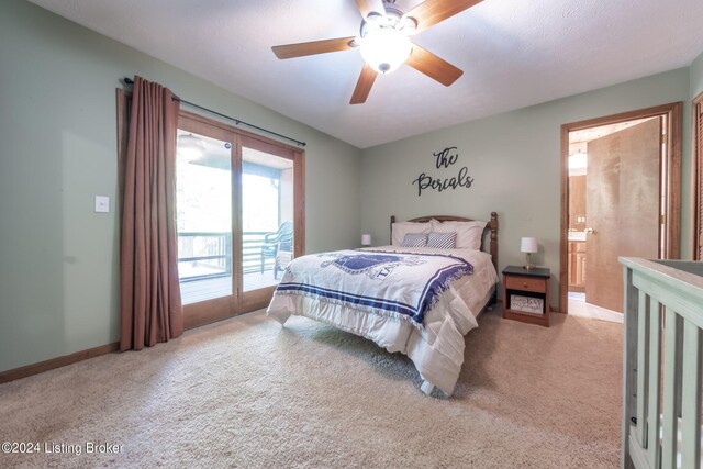 315 Timberlake Ln, Mcdaniels, KY 40152 - bedroom featuring multiple windows, carpet flooring, access to exterior, and a ceiling fan