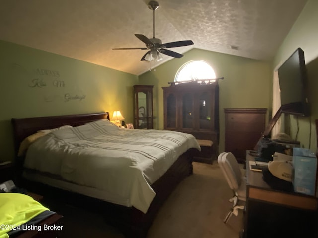 bedroom featuring lofted ceiling and ceiling fan