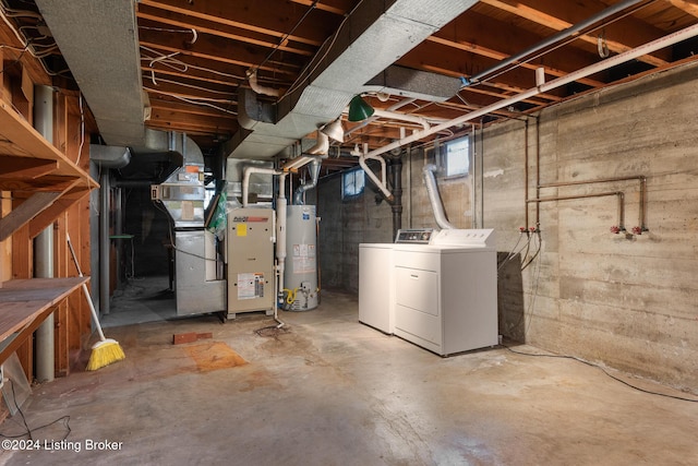 basement with separate washer and dryer and gas water heater