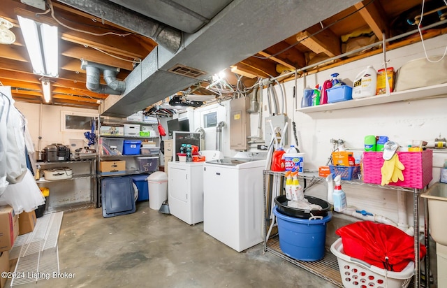 basement with independent washer and dryer