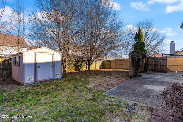 view of yard featuring a shed