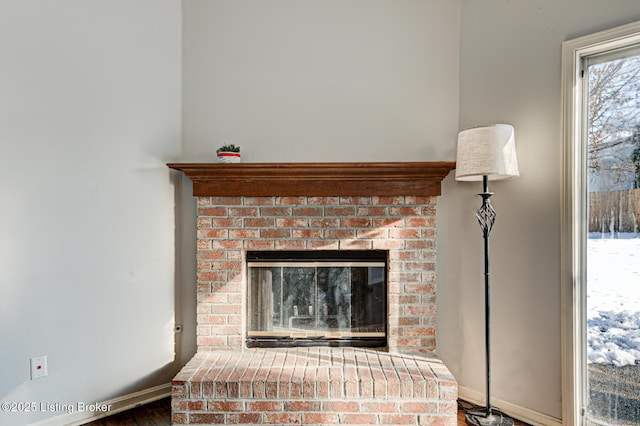 interior details featuring a fireplace and wood-type flooring