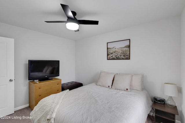 bedroom with carpet flooring and ceiling fan