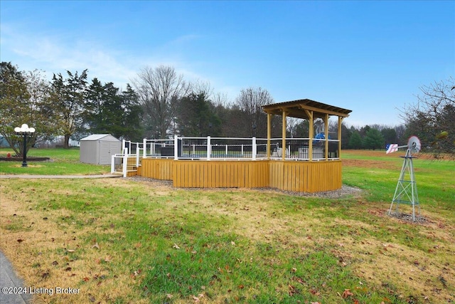 view of yard with a shed