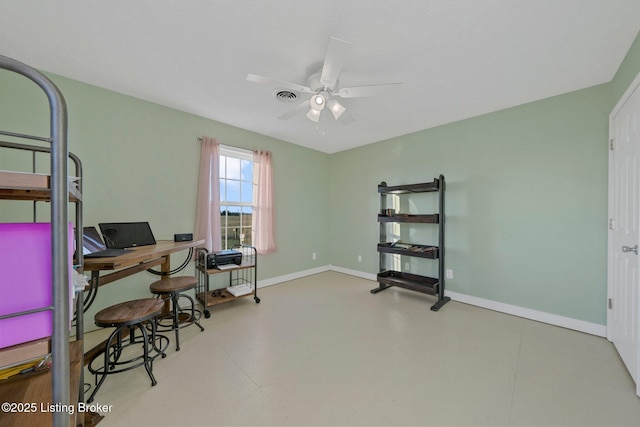 home office with ceiling fan