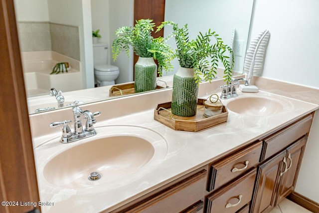 bathroom with vanity, toilet, and a bathing tub