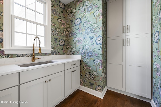 bathroom featuring hardwood / wood-style floors, vanity, and plenty of natural light