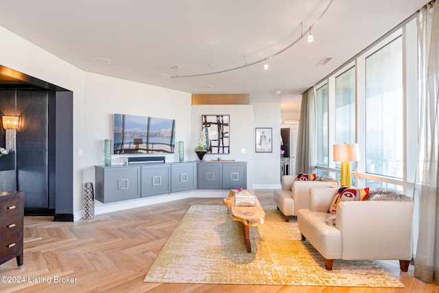 living room with light parquet flooring