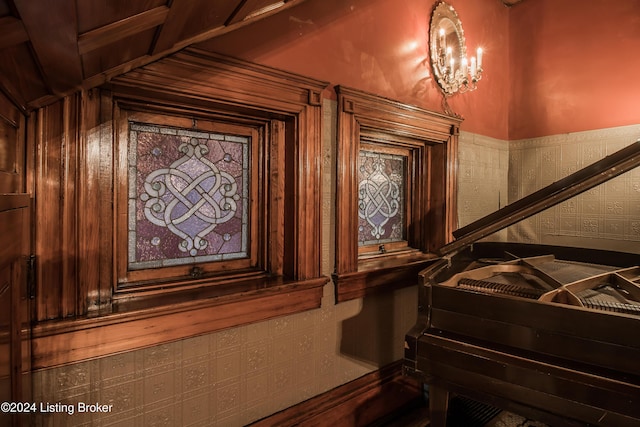 interior space with a chandelier