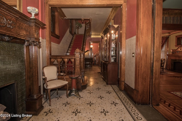 hallway with crown molding