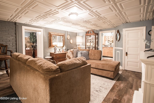 living room with dark hardwood / wood-style flooring