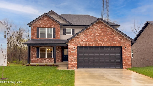 389 Williamsburg Dr, Mt Washington, KY 40047 - craftsman-style home with a front yard, covered porch, and brick siding