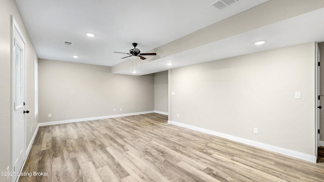 389 Williamsburg Dr, Mt Washington, KY 40047 - spare room featuring light wood-style flooring, baseboards, ceiling fan, and visible vents