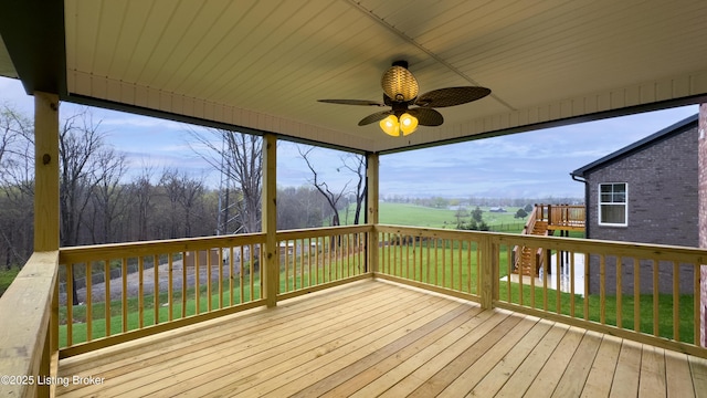 389 Williamsburg Dr, Mt Washington, KY 40047 - deck featuring ceiling fan, a rural view, and a yard