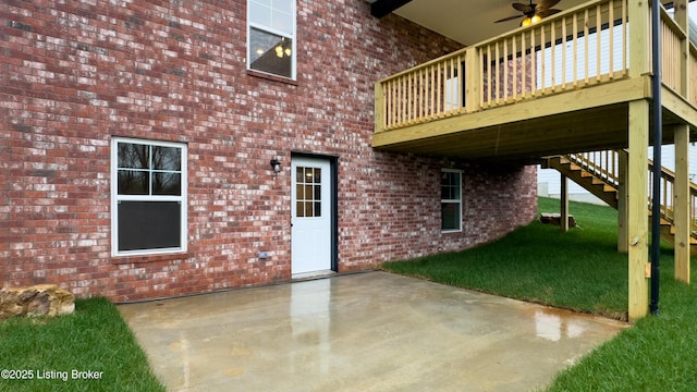 389 Williamsburg Dr, Mt Washington, KY 40047 - view of patio featuring ceiling fan and stairway
