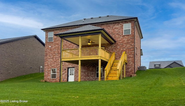 389 Williamsburg Dr, Mt Washington, KY 40047 - rear view of property featuring brick siding, central air condition unit, stairs, and a yard